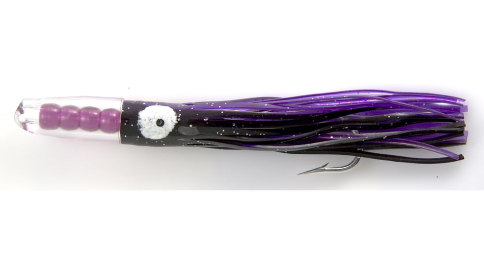 C&amp;H Lures Rattle Jet Trolling Lure Rigged &amp; Ready, 100LB Mono, 6 ft, 7/0 Hook, Black/Purple Skirt, CH-RJ-18