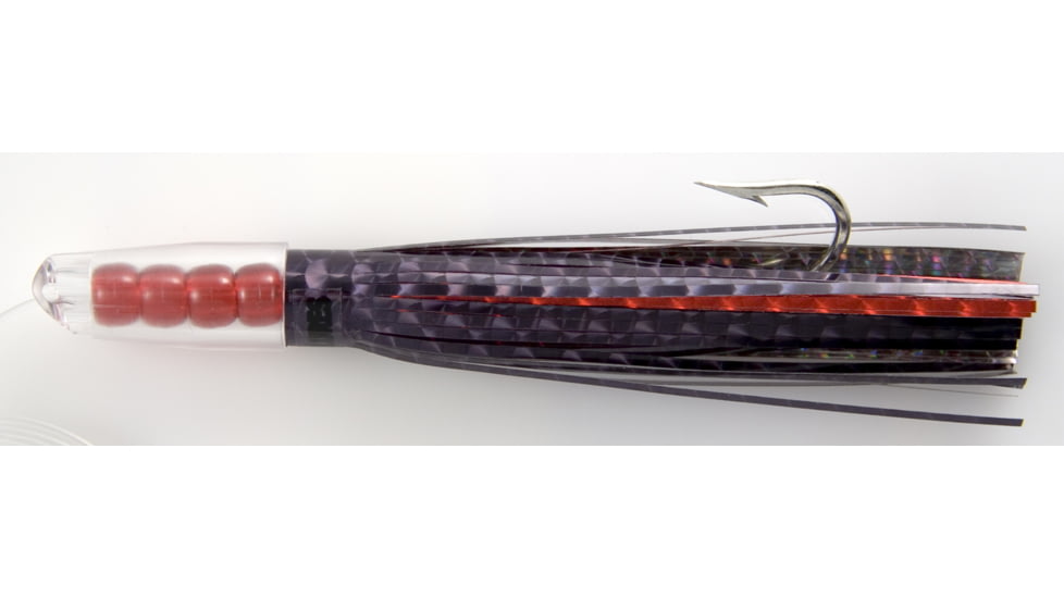 C&amp;H Lures Rattle Jet Trolling Lure Rigged &amp; Ready, 100LB Mono, 6 ft, 7/0 Hook, Black/Red Mylar Skirt, CH-RJ-29