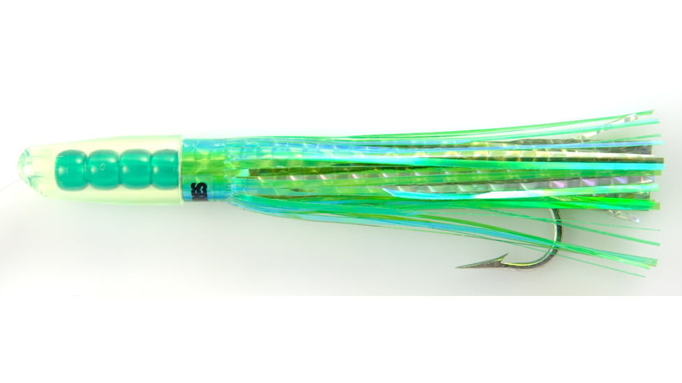 C&amp;H Lures Rattle Jet Trolling Lure Rigged &amp; Ready, 100LB Mono, 6 ft, 7/0 Hook, PearlGreen/Silver Mylar Skirt, CH-RJ-25