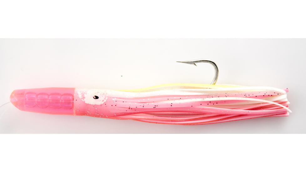 C&amp;H Lures Rattle Jet Trolling Lure Rigged &amp; Ready, 100LB Mono, 6 ft, 7/0 Hook, Pink/White Skirt, CH-RJ-13