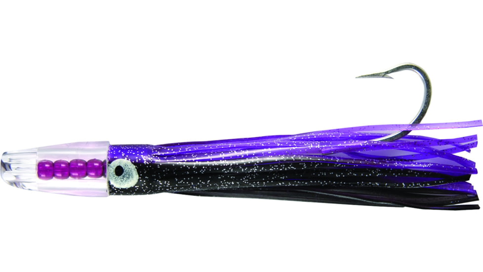 C&amp;H Lures Rattle Jet XL Trolling Lure Rigged &amp; Ready, 130LB Mono, 6 ft, 8/0 Hook, Black/Purple/Yellow Skirt, CH-RJX-08
