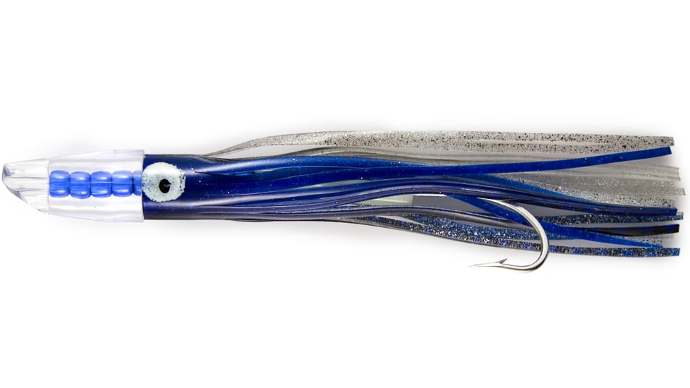 C&amp;H Lures Rattle Jet XL Trolling Lure Rigged &amp; Ready, 130LB Mono, 6 ft, 8/0 Hook, Blue/Silver/White Skirt, CH-RJX-06