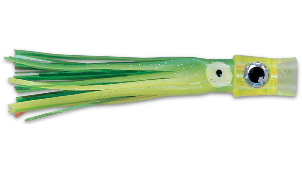 C&amp;H Lures Stubby Bubbler Trolling Lure, 5.5in, Green/Chartreuse/Green Skirt, CH-SBB04