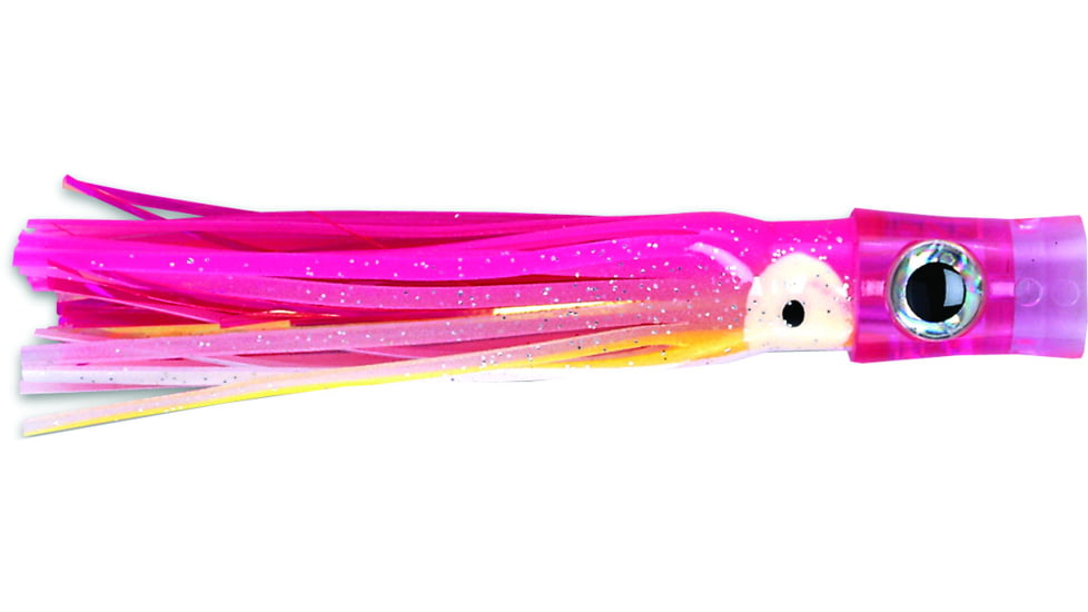 C&amp;H Lures Stubby Bubbler Trolling Lure, 5.5in, Pink/White/Mylar Skirt, CH-SBB08