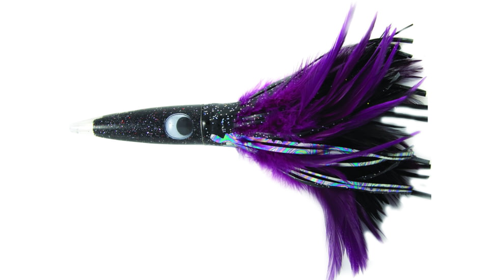 C&amp;H Lures Wahoo Whacker Feather Trolling Lure, 10in, Black Foil/Purple Feather Skirt, CH-WF18