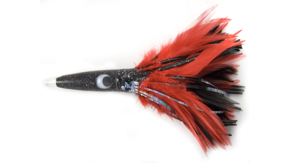 C&amp;H Lures Wahoo Whacker Feather Trolling Lure, 10in, Black Foil/Red Feather Skirt, CH-WF19