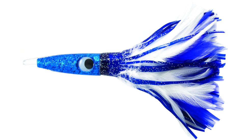 C&amp;H Lures Wahoo Whacker Feather Trolling Lure, 10in, Blue/White Feather Skirt, CH-WF01