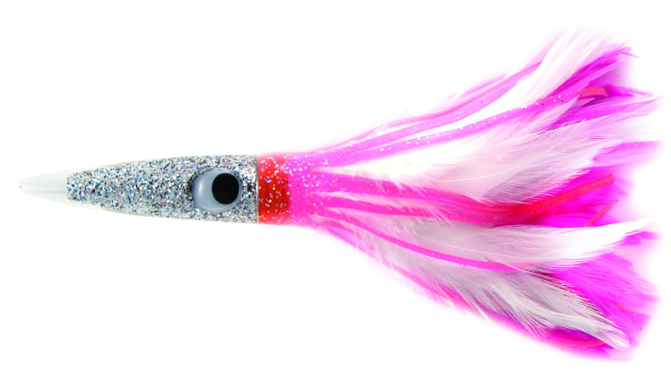 C&amp;H Lures Wahoo Whacker Feather Trolling Lure, 10in, Pink/White Feather Skirt, CH-WF13
