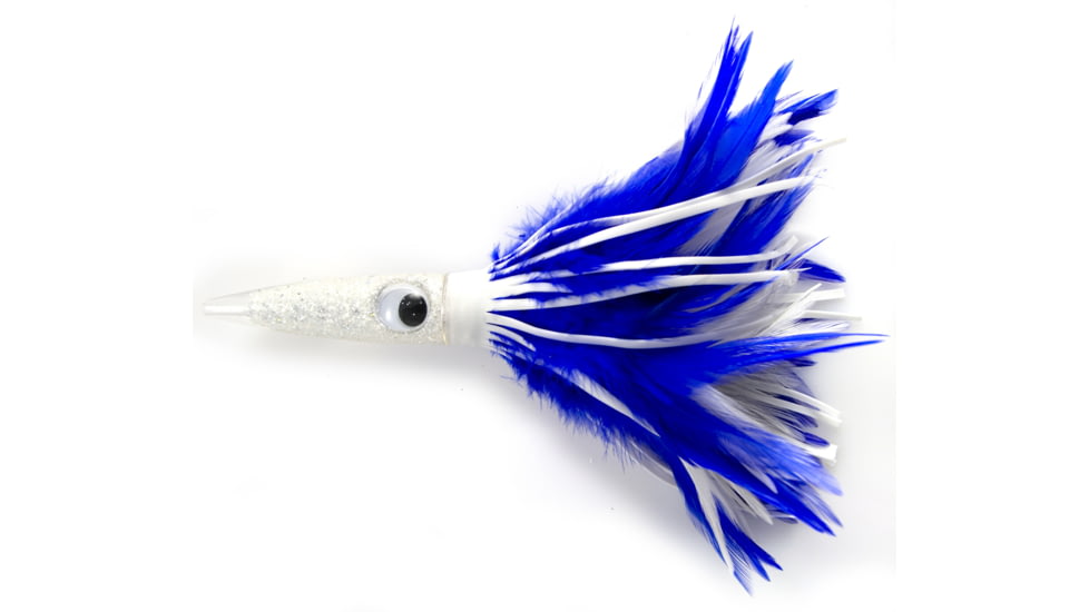 C&amp;H Lures Wahoo Whacker Feather Trolling Lure, 10in, White/Blue Feather Skirt, CH-WF16