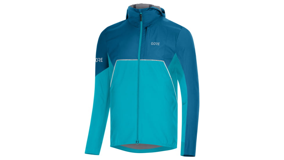 GOREWEAR Mens R7 Partial GORE-TEX INFINIUMTM Hooded Running Jacket in Scuba Blue/Sphere Blue XL Slim fit Windproof 55430734, 100459-27AZ-XXL