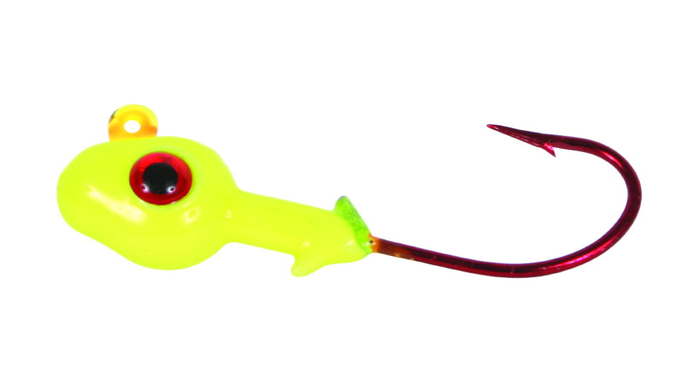 Calcutta 3-D Eye Grub Head, 1/4 oz, Chartreuse Glow/Red Hook, 7/Pack, CUJG14-7-10G