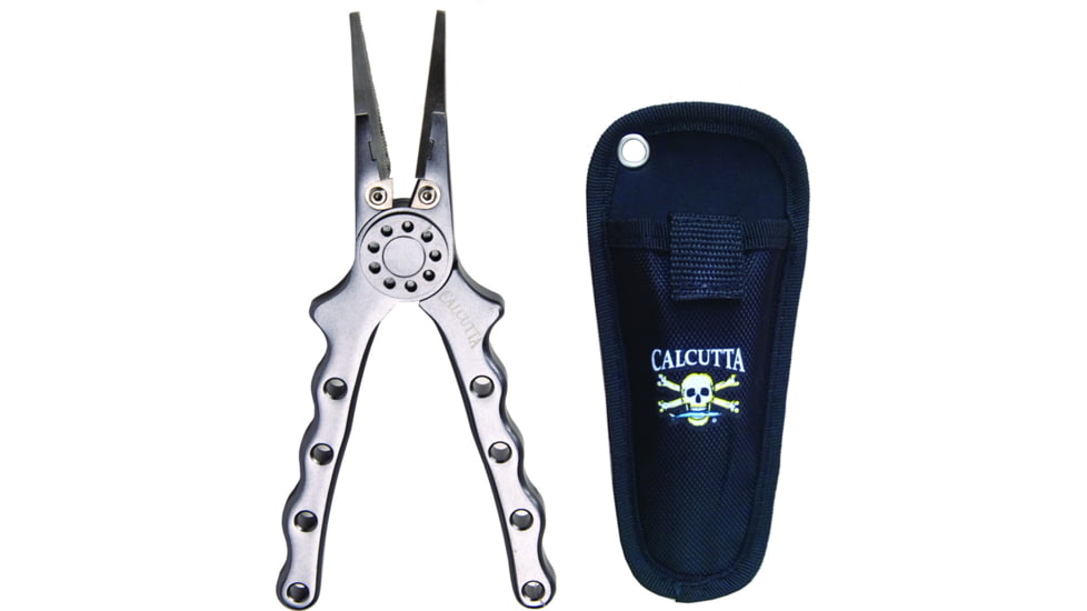 Calcutta Aluminum Pliers Straight Jaw w/Cutter 7" w/Sheath and Lanyard 10 pk no break display, FPB02S-GS-10
