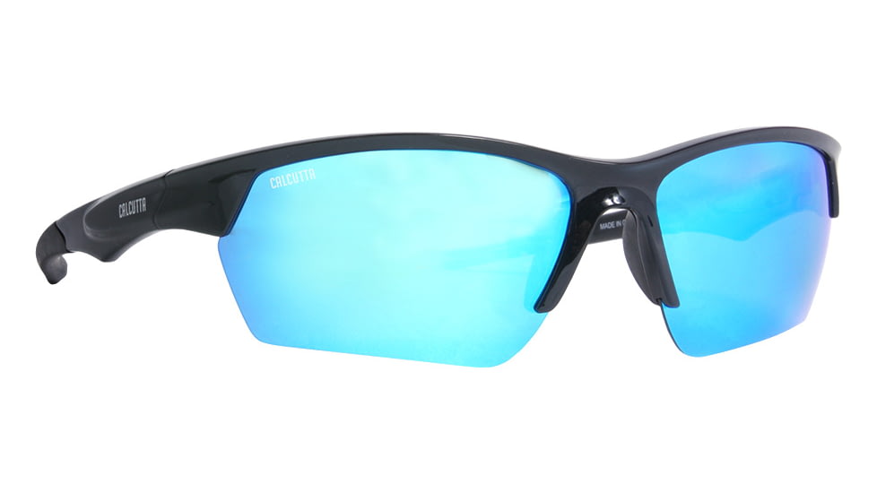 Calcutta First Strike Sunglasses Shiny Black Frame Blue Mirror Lens, FS1BM