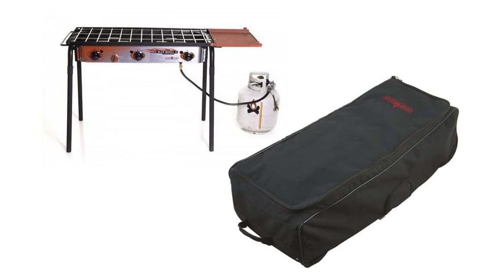 Camp Chef Big LP Gas Grill, 608 Sq. in Cooking Area, 3 Burner, Red, with Black, Top-loading Roller Bag, Black, RCB90