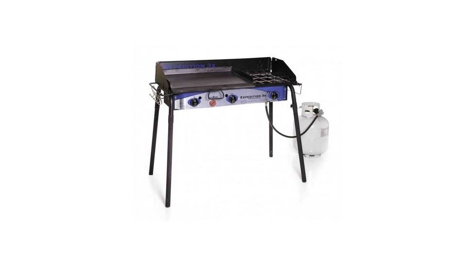 Camp Chef Expedition 3X Triple Buner Stove W/Griddle, Detachable Legs, Windscreen Sg60, White/Blue/Black, TB90LWG