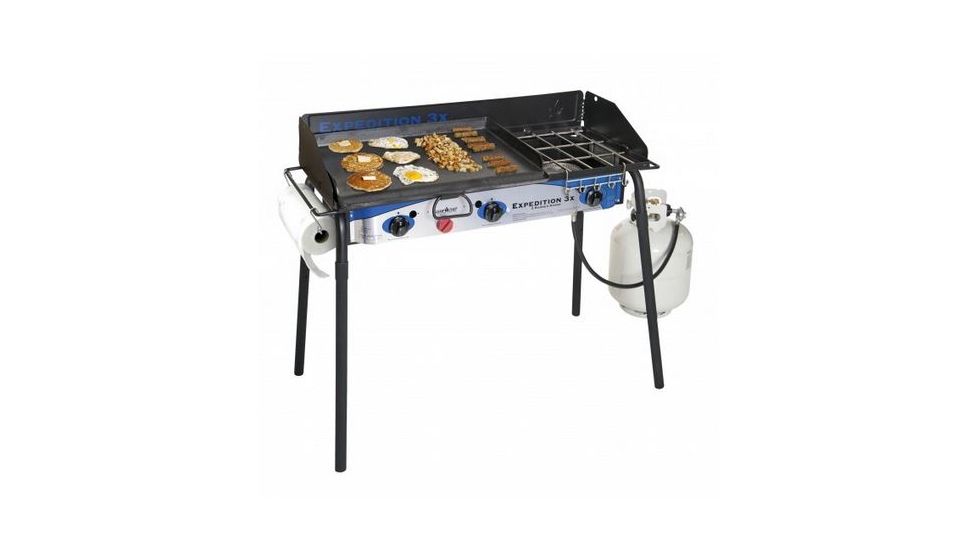 Camp Chef Expedition 3X Triple Buner Stove W/Griddle, Detachable Legs, Windscreen Sg60, White/Blue/Black, TB90LWG