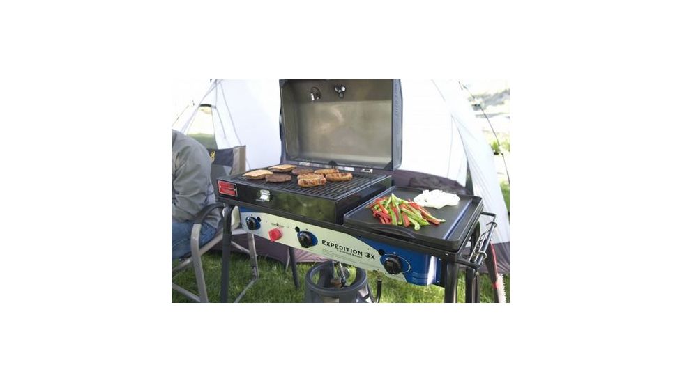 Camp Chef Expedition 3X Triple Buner Stove W/Griddle, Detachable Legs, Windscreen Sg60, White/Blue/Black, TB90LWG