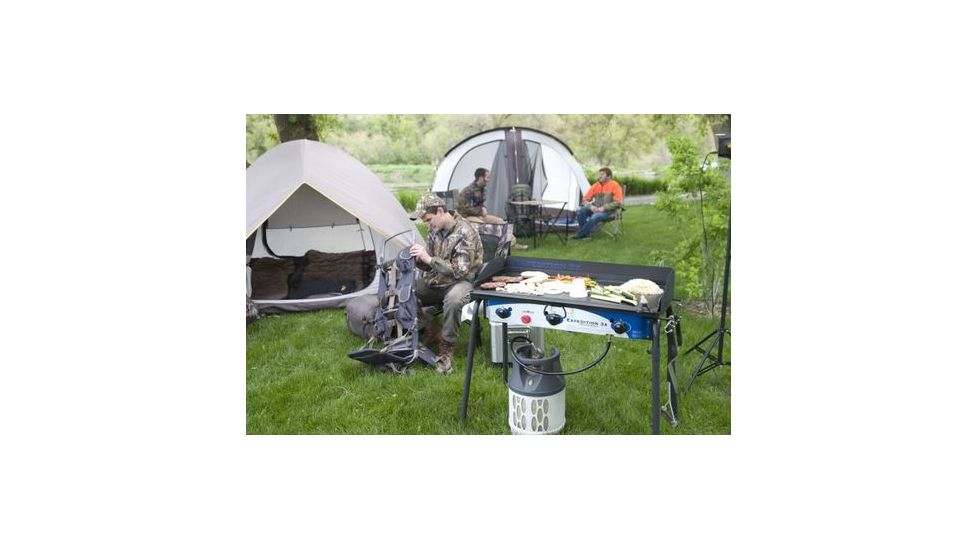 Camp Chef Expedition 3X Triple Buner Stove W/Griddle, Detachable Legs, Windscreen Sg60, White/Blue/Black, TB90LWG