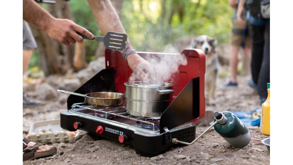 Camp Chef Mountain Series Everest 2X High Output Two-Burner Cooking System, Black/Red, MSHPX