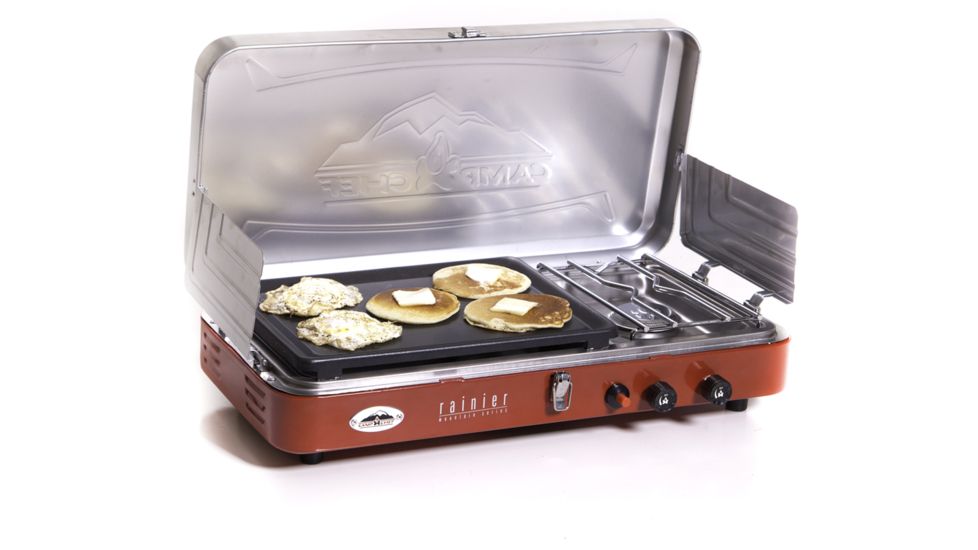 Camp Chef Mountain Series Rainer 2 Burner Stove/Griddle Combo, Red/Silver MS2GR