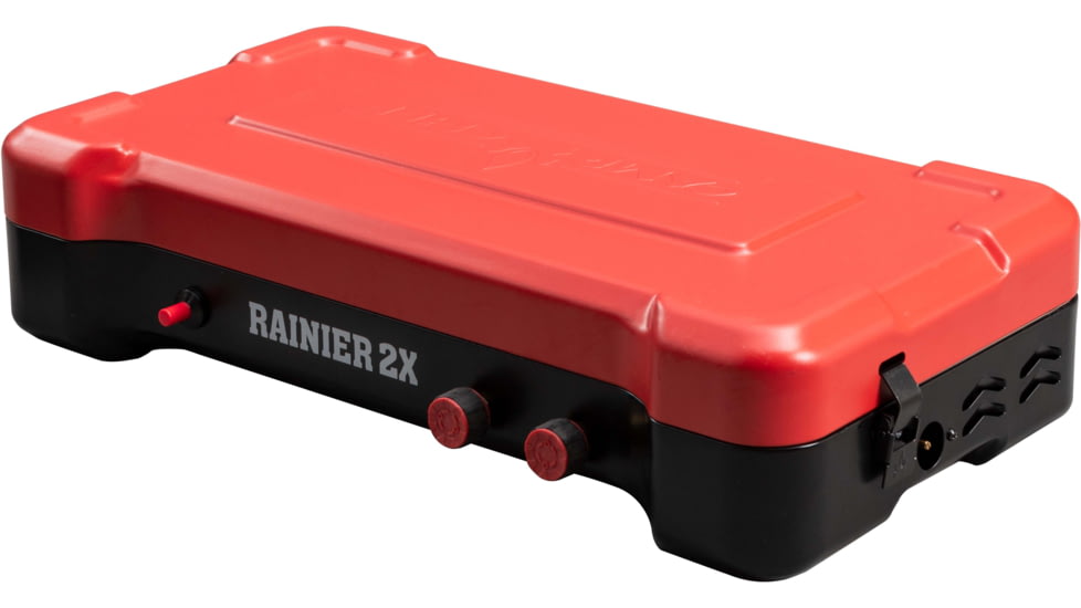 Camp Chef Mountain Series Rainier 2X Two-Burner Cooking System w/ Griddle &amp; Carry Bag, Black/Red, MSGGX