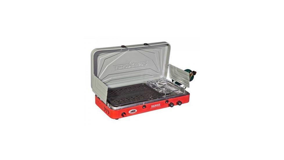 Camp Chef Mountain Series Rainer Camper 2 Burner Stove/Grill/Griddle Combo, Red/Silver MS2GG