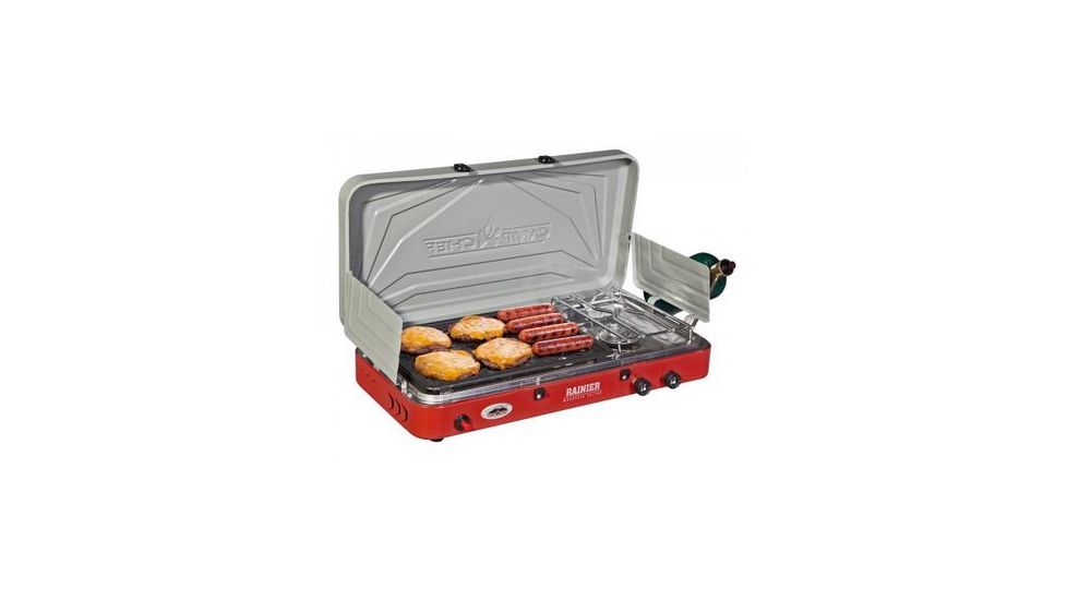 Camp Chef Mountain Series Rainer Camper 2 Burner Stove/Grill/Griddle Combo, Red/Silver MS2GG