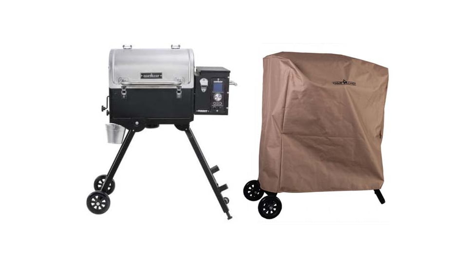 Camp Chef Pursuit Pellet Grill, Black, with Brown Patio Cover, PCPPG20