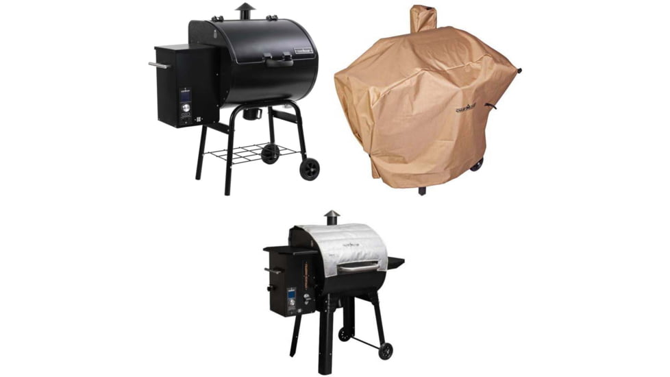 Camp Chef SmokePro SE Pellet Grill, Black, with Tan Patio Cover, PCPG24L, and Blanket for 24in Pellet Grills, Grey, PG24BLKL