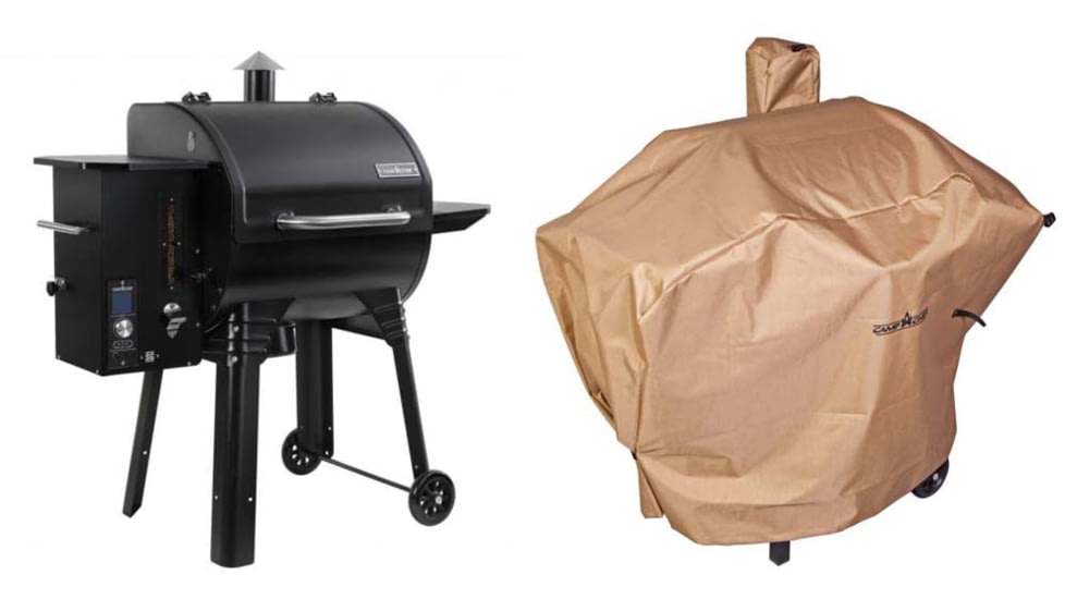 Camp Chef SmokePro SG 24 Wi-Fi Pellet Grill, Black, with Tan Patio Cover, PCPG24L