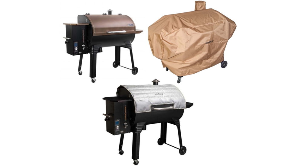 Camp Chef SmokePro SGX 36 Wi-Fi Pellet Grill, Bronze, with Tan Patio Cover, PCPG36L, and Blanket for 36in Pellet Grills, Grey, PG36BLKL