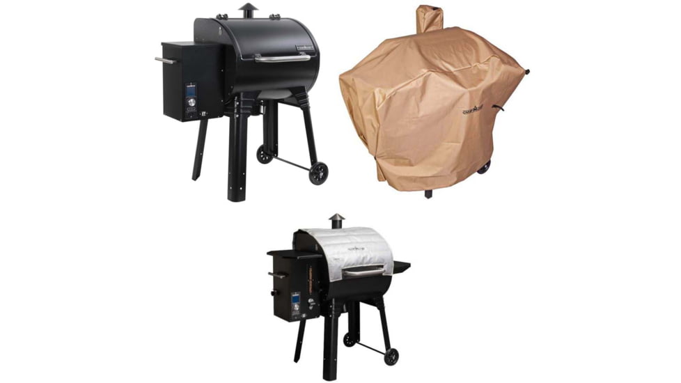 Camp Chef Smokepro Xt Pellet Grill, Black, with Tan Patio Cover, PCPG24L, and Blanket for 24in Pellet Grills, Grey, PG24BLKL