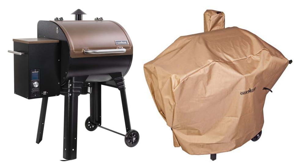 Camp Chef Smokepro Xt Pellet Grill, Bronze, with Tan Patio Cover, PCPG24L