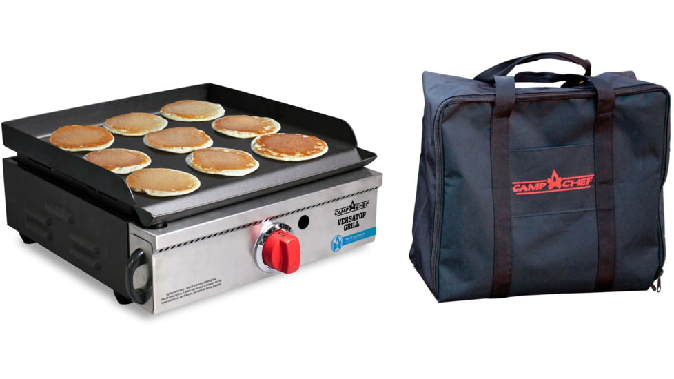 Camp Chef VersaTop Grill, 15000 BTU/hr Burner, Black/Stainless, with Black Carry Bag, CBFTG250