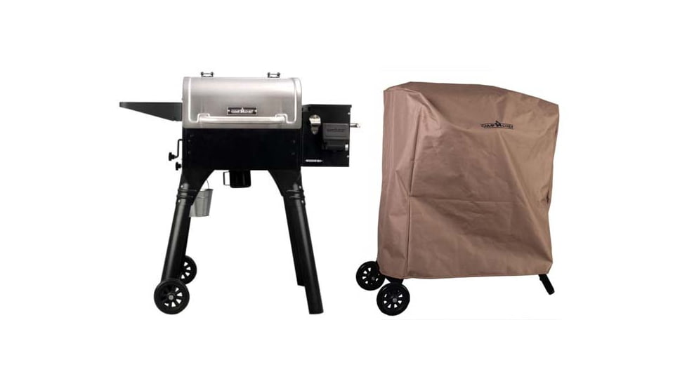 Camp Chef Woodwind Wi-Fi 20 Pellet Grill, Stainless/Black, with Brown Patio Cover, PCPPG20