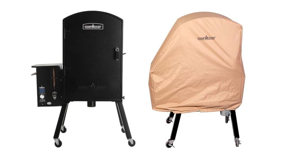 Camp Chef XXL Wi-Fi Vertical Smoker, Black, with Tan Patio Cover, PCPGXXL