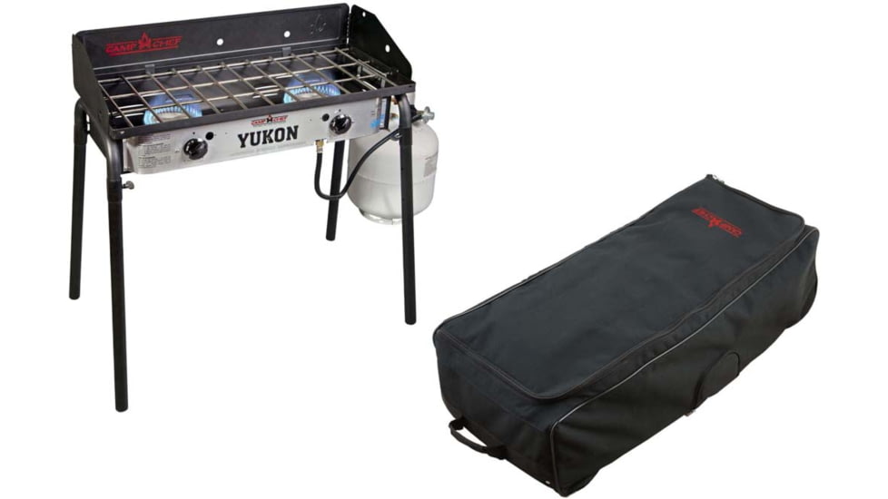 Camp Chef Yukon Burner, 2 x Burner, Red/Silver/Black, with Black, Roller Bag, Black, RCB60