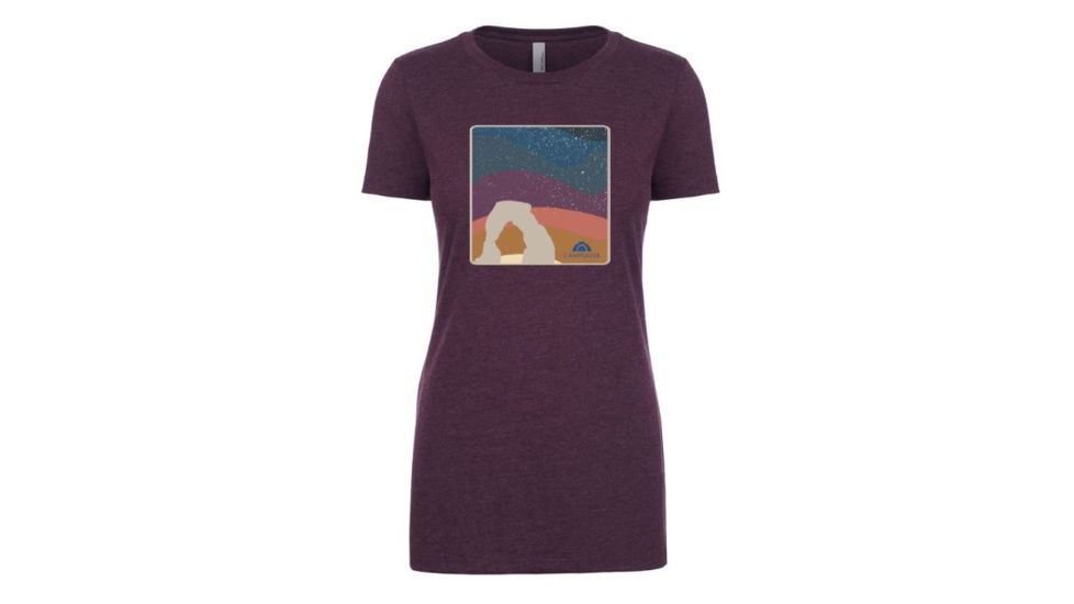 CampSaver Anniversary T-Shirt - Womens, Plum/Arches Logo, Extra Small, CS Logo-Tee-W-PLUM/ANN-XS