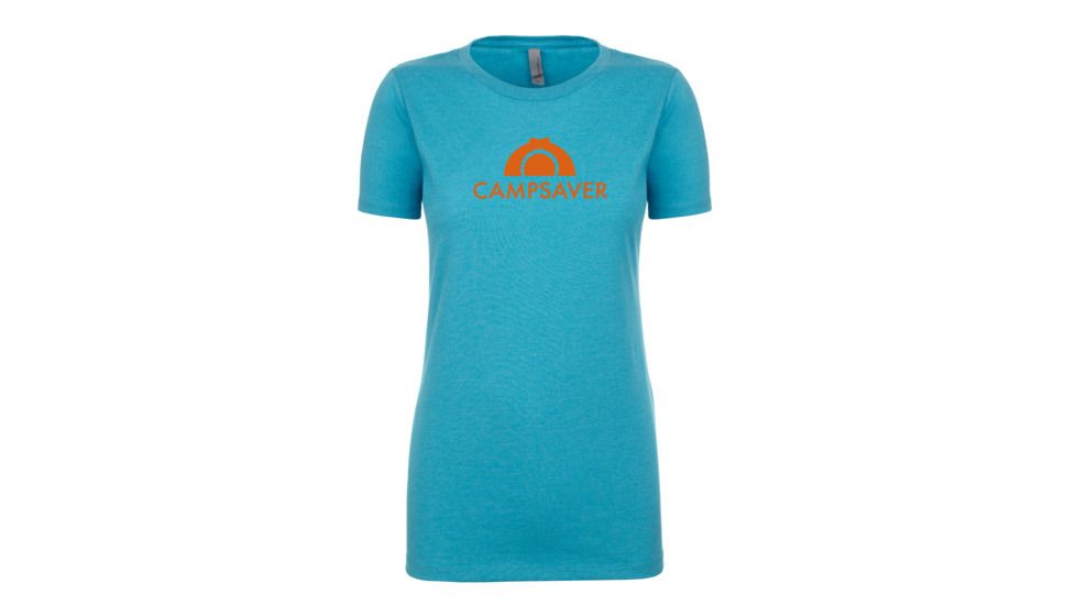 CampSaver Logo T-Shirt - Women's, Bondi Blue/Orange Logo, Extra Small, CS-Logo-Tee-W-BBLU/OR-XS