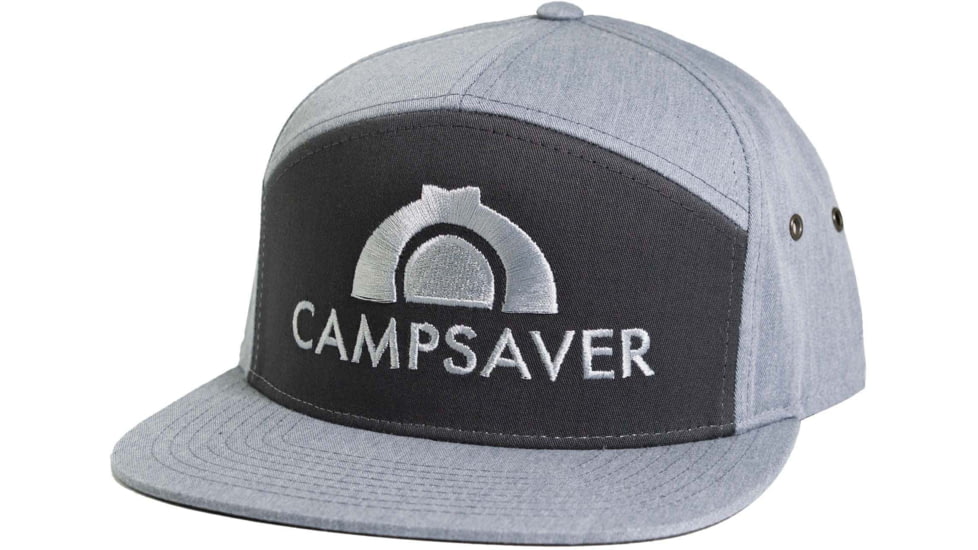 CampSaver Embroidered 7 Panel Strapback - Unisex, Heather Grey/Charcoal, One size, CSLogoHat-50-I572HGRCHA-SE