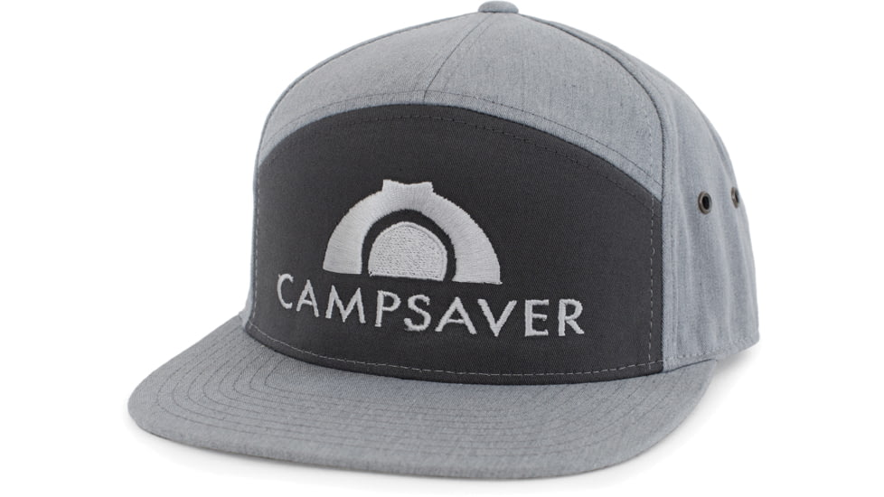 CampSaver Embroidered 7 Panel Strapback - Unisex, Heather Grey/Charcoal, One size, CSLogoHat-50-I572HGRCHA-SE