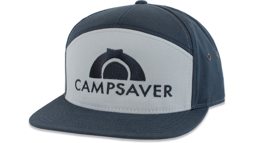 CampSaver Embroidered 7 Panel Strapback - Unisex, Pigeon/Navy, One size, CSLogoHat-50-I572GRNPGA-SE