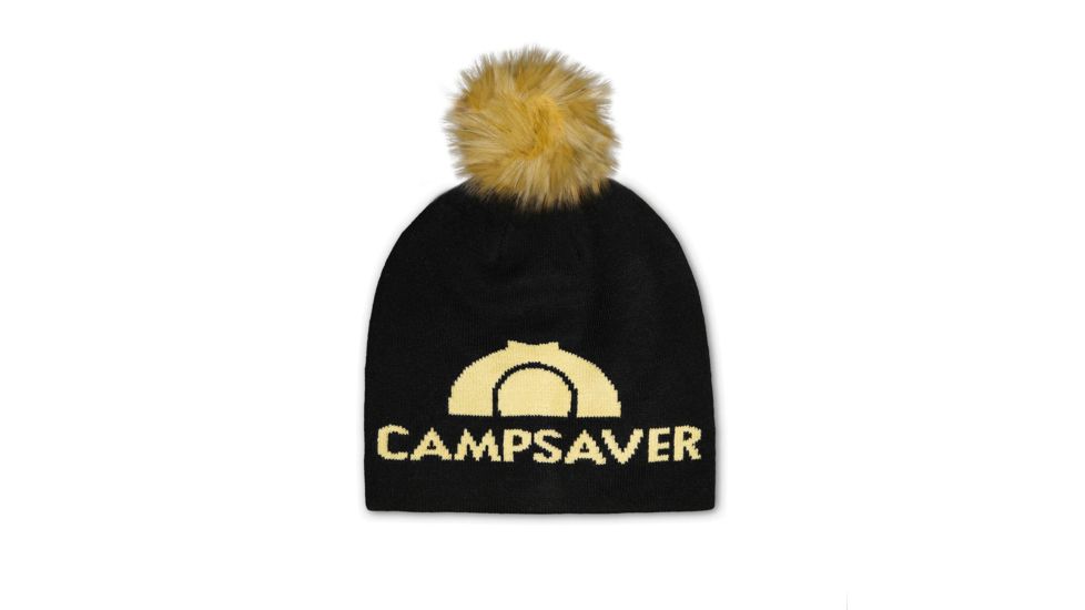 CampSaver Fur Pom Beanie, Black/Tan, One Size, CS-BN005-OS
