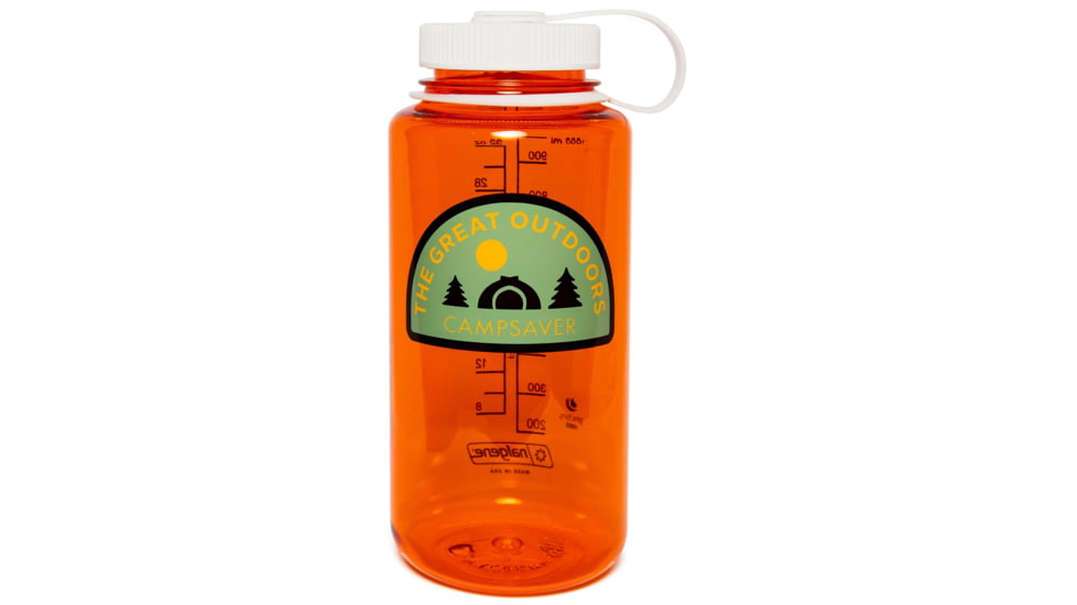 CampSaver Great Outdoors Nalgene Wide Mouth Bottle, Orange / White, 32 oz, CSTRI32GO-ORA/WHI