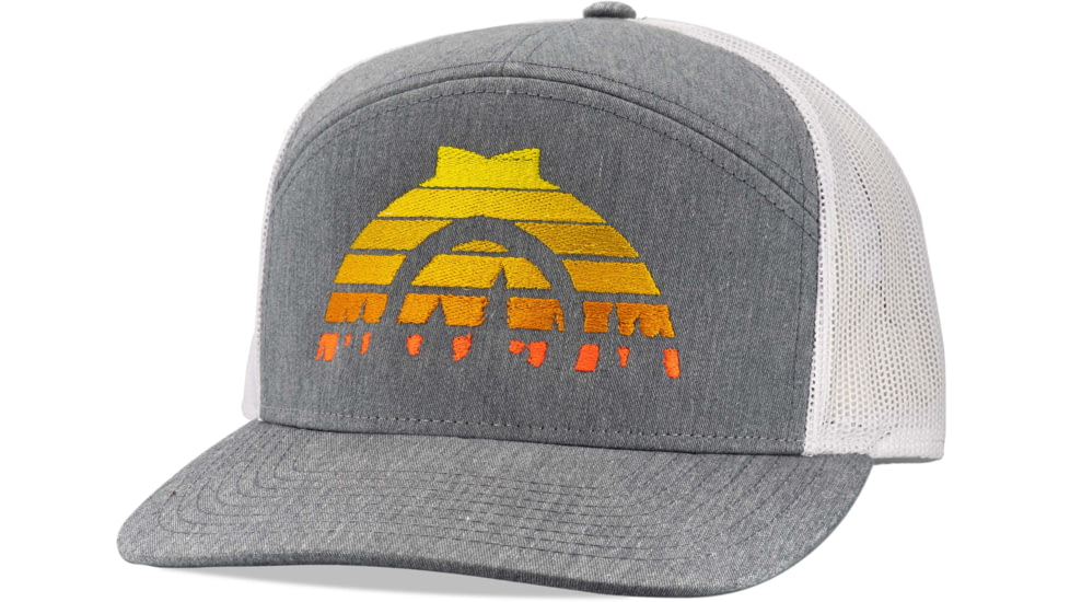 CampSaver Logo Hat 7 Panel - Unisex, Sunset Trees/Heather Grey/White, One Size, CS-Logo-7PHat-SSTR-HGWT