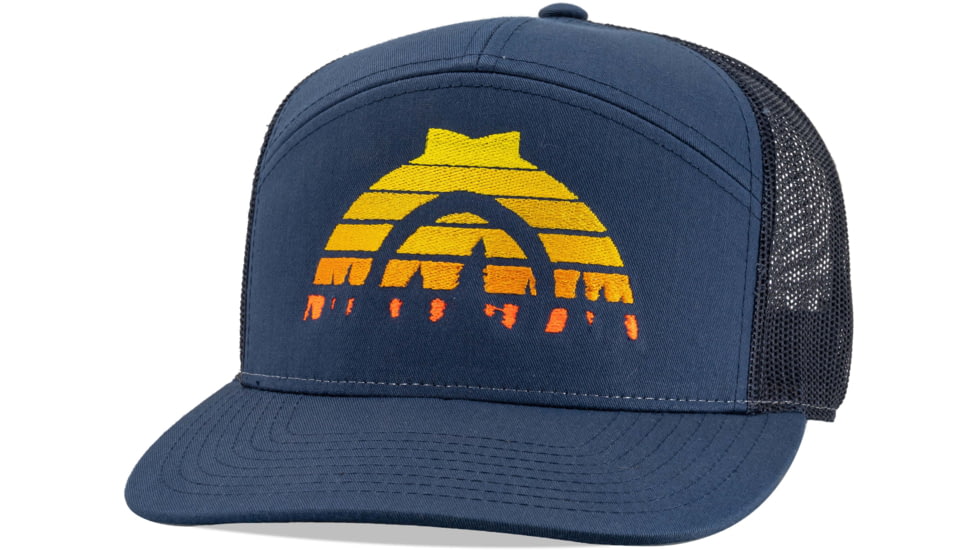 CampSaver Logo Hat 7 Panel - Unisex, Sunset Trees/Light Navy/Navy, One Size, CS-Logo-7PHat-SSTR-LNNV
