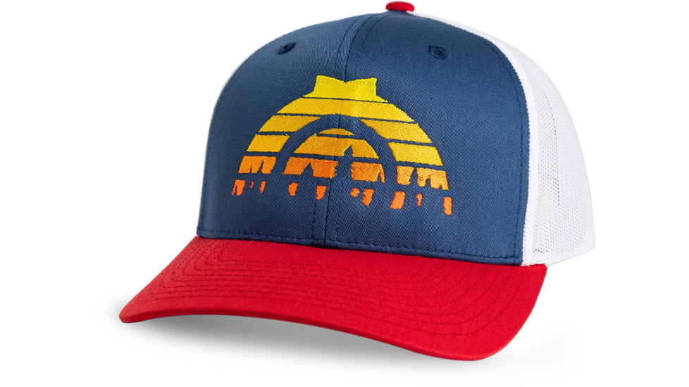 CampSaver Logo Hat - Unisex, Sunset Trees/Light Navy/White/Red, One Size, CS-Logo-Hat-SSTR-LNWTRD