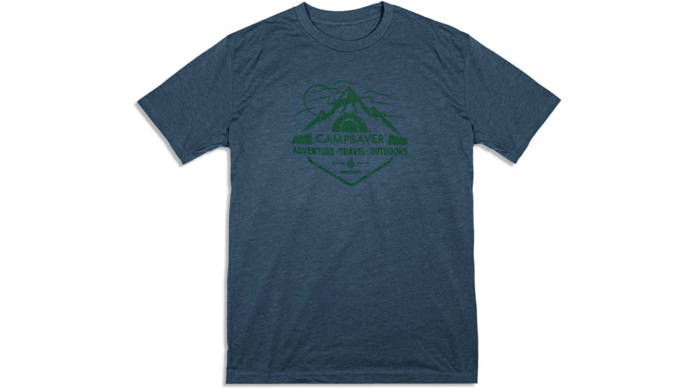 CampSaver Mountain Adventure T-Shirt, Indigo/Forest Green Logo, Small, MTNADV-IND-FG/TL-Small
