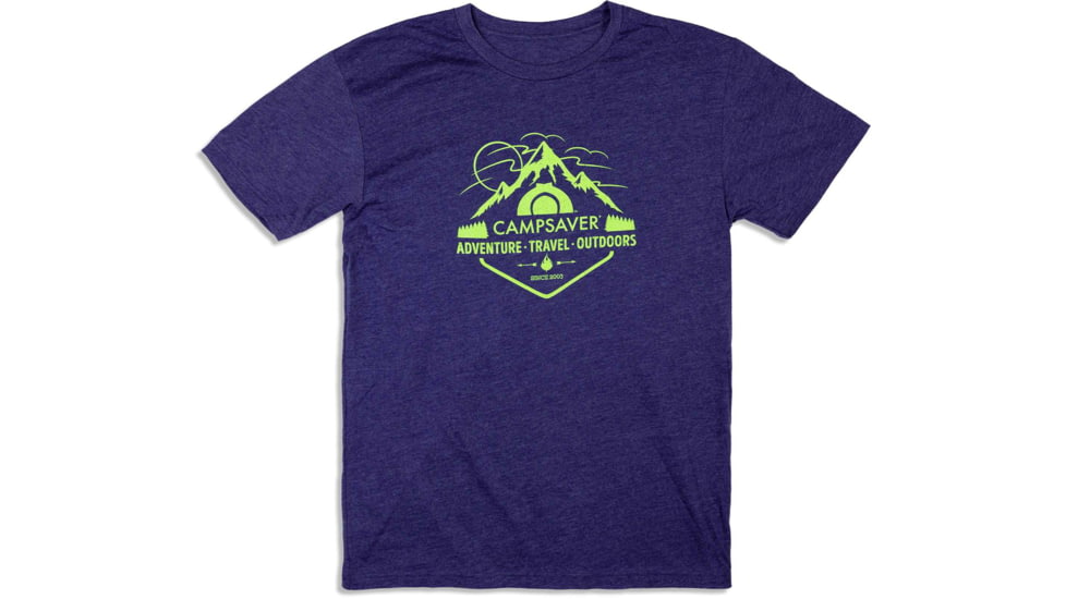 CampSaver Mountain Adventure T-Shirt, Storm/Neon Green Logo, X-Small, MTNADV-STR-NG/TL-X-Small