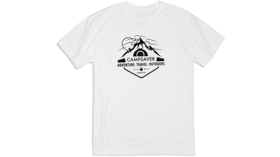 CampSaver Mountain Adventure T-Shirt, White/Black/Black Logo, Large, MTNADV-WHT-BLK/BLK-Large